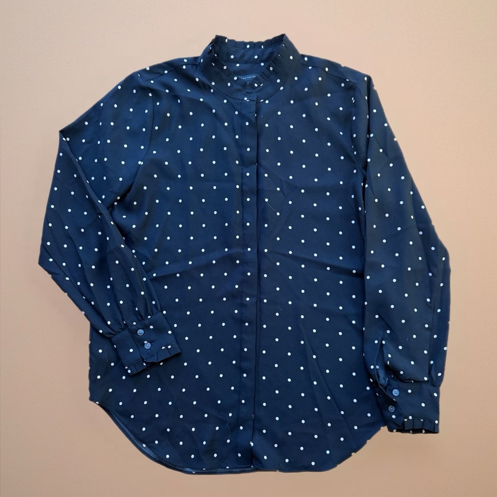Ann Taylor Black and Cream Polka Dot Blouse Size Small